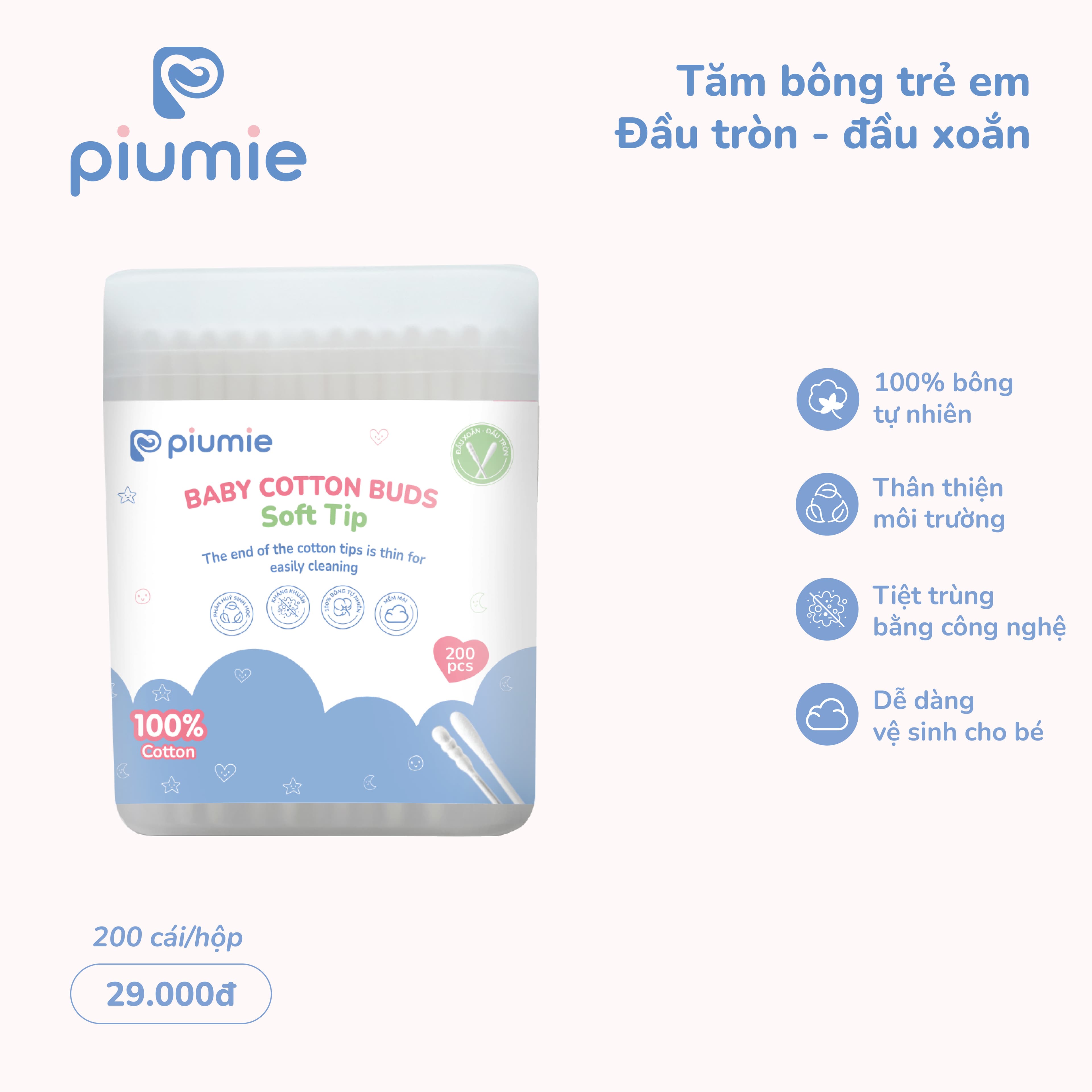 Tăm bông trẻ em thân giấy Piumie 3