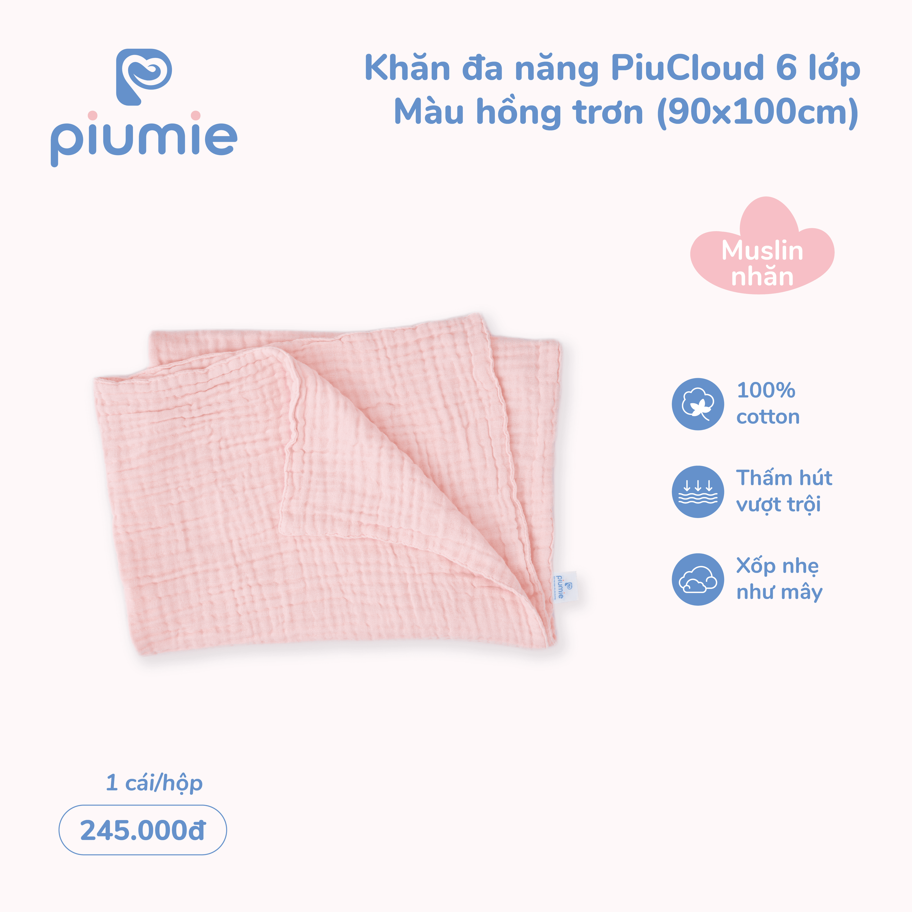 Khăn đa năng muslin nhăn Piu Cloud 6 lớp 4