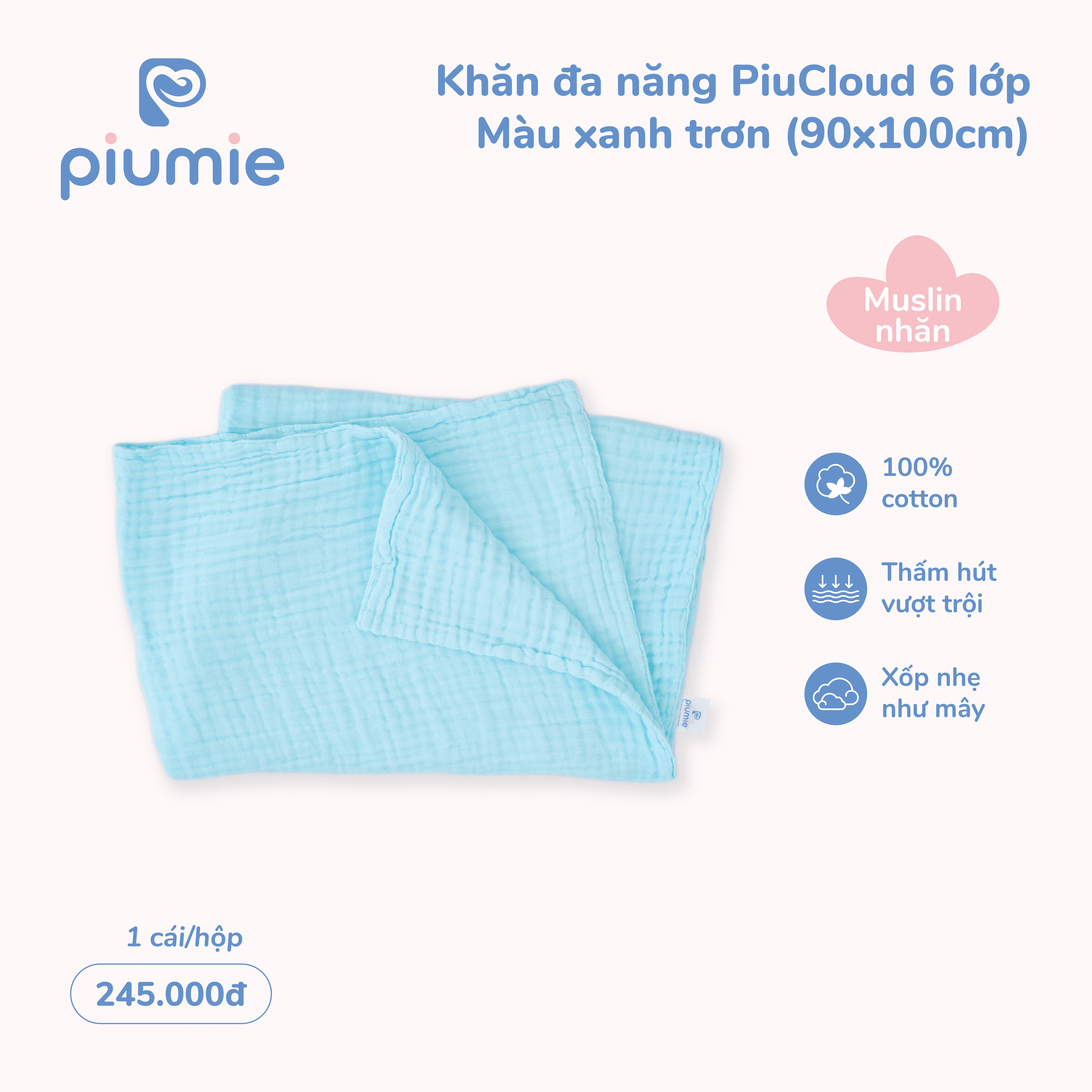 Khăn đa năng muslin nhăn Piu Cloud 6 lớp 5
