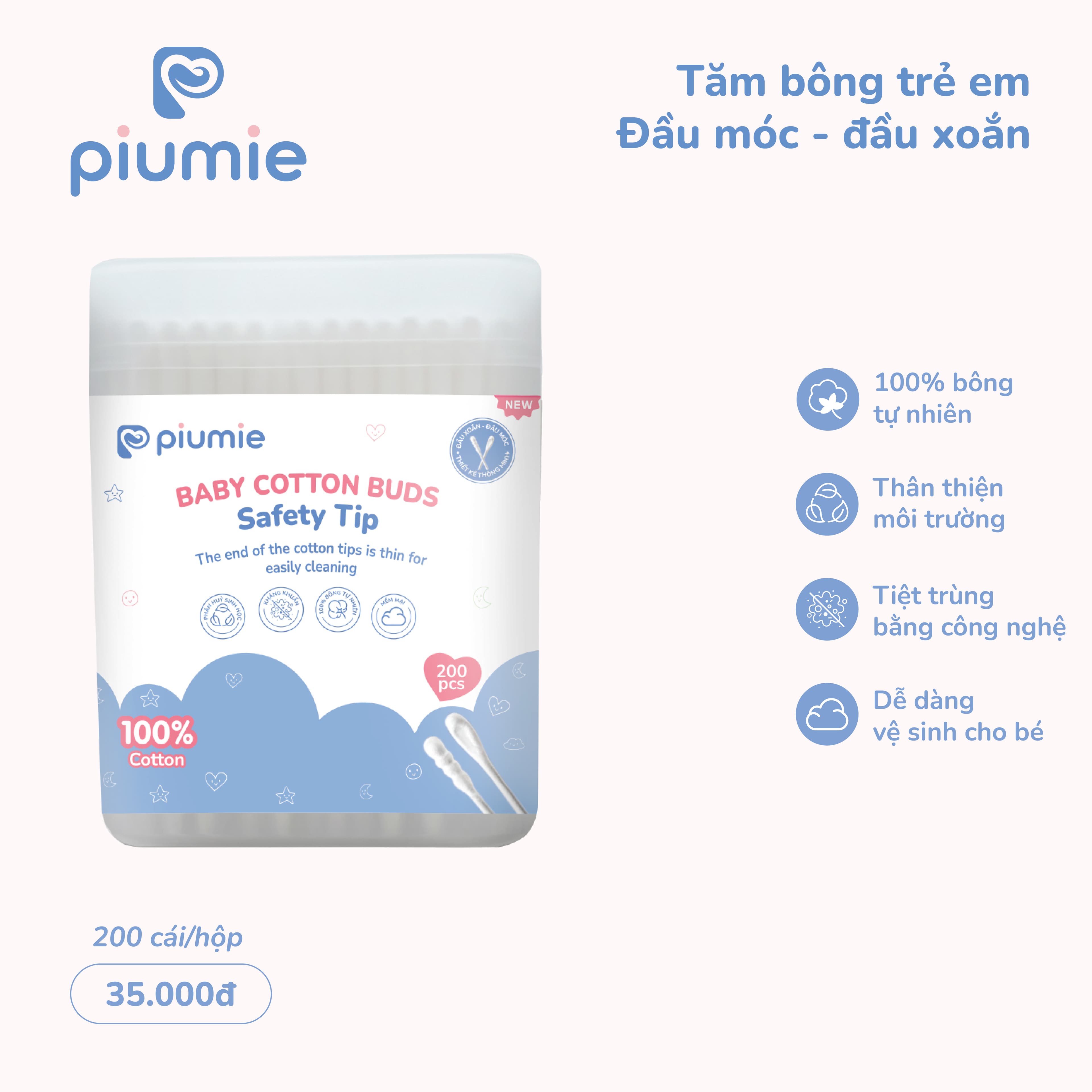 Tăm bông trẻ em thân giấy Piumie