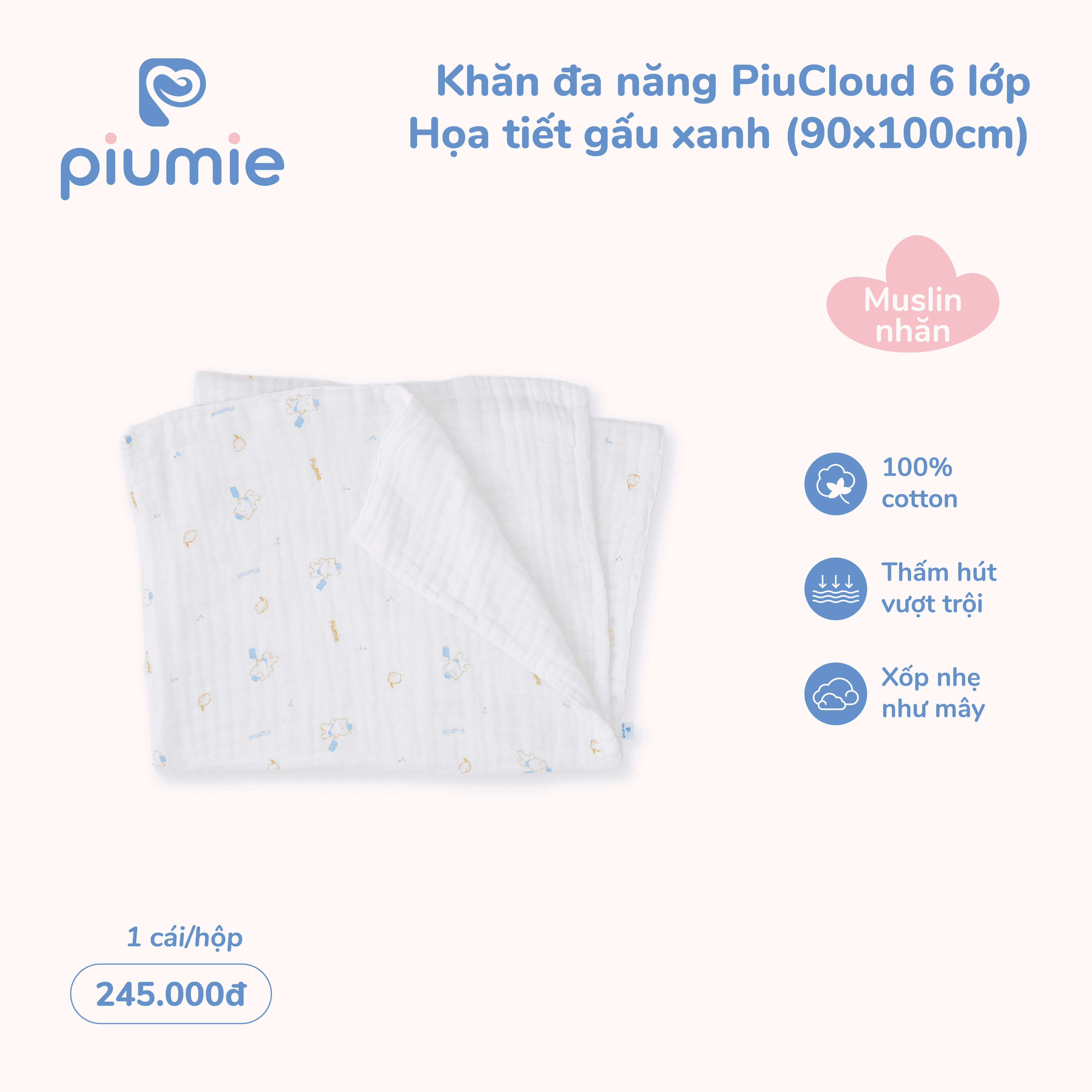 Khăn đa năng muslin nhăn Piu Cloud 6 lớp 6
