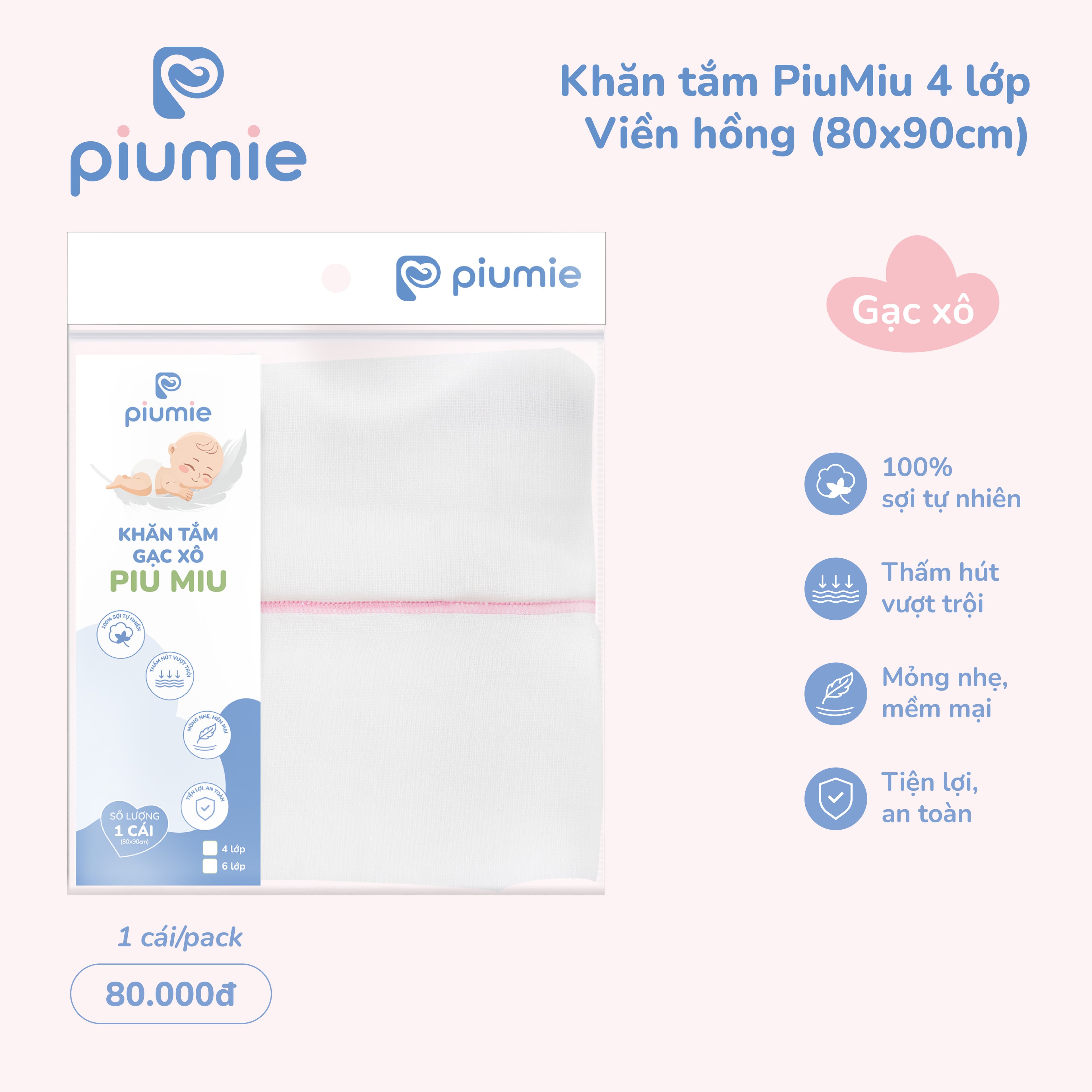 Khăn tắm gạc xô Piu Miu 4 lớp 3