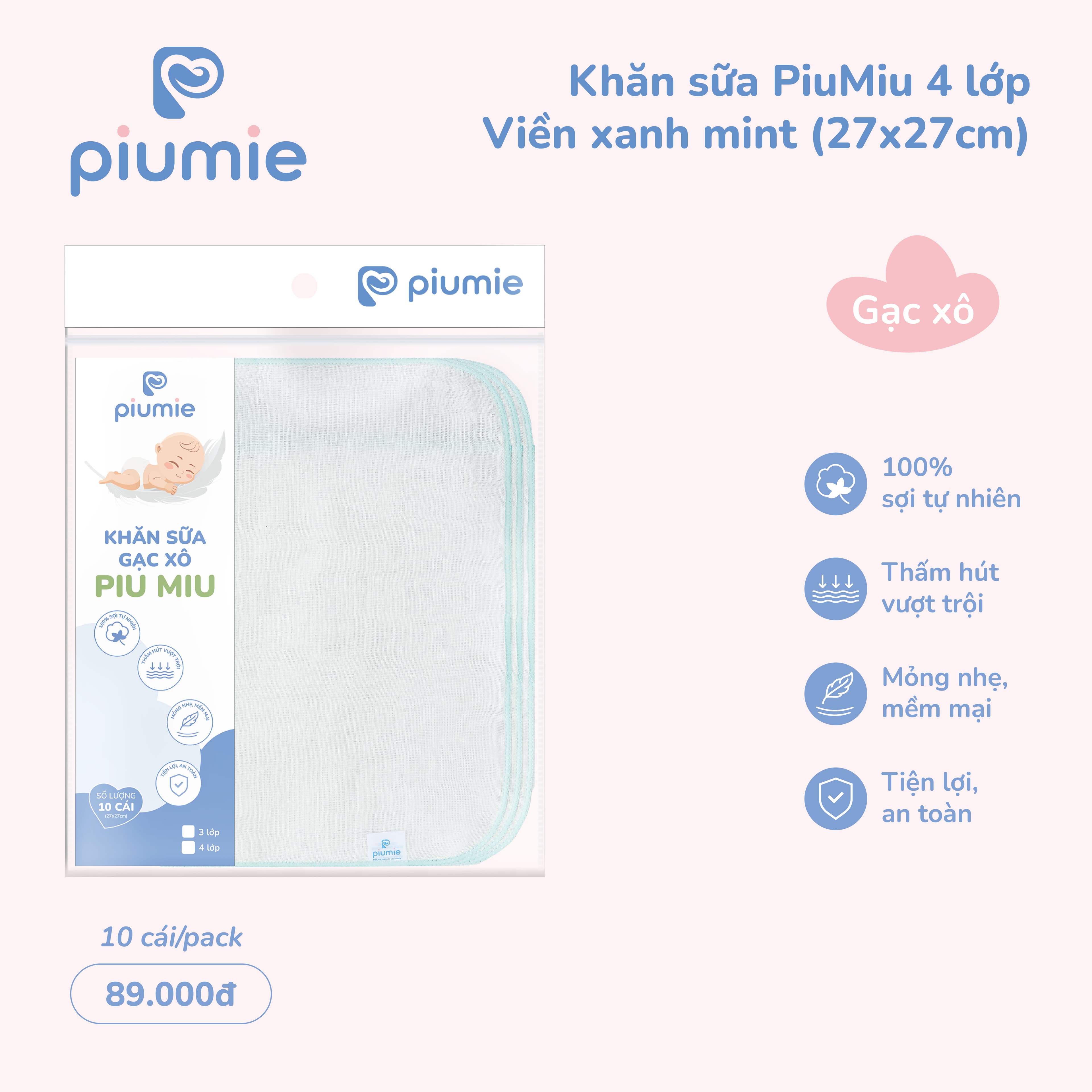 Khăn sữa gạc xô cotton 4 lớp - túi 10 chiếc 3