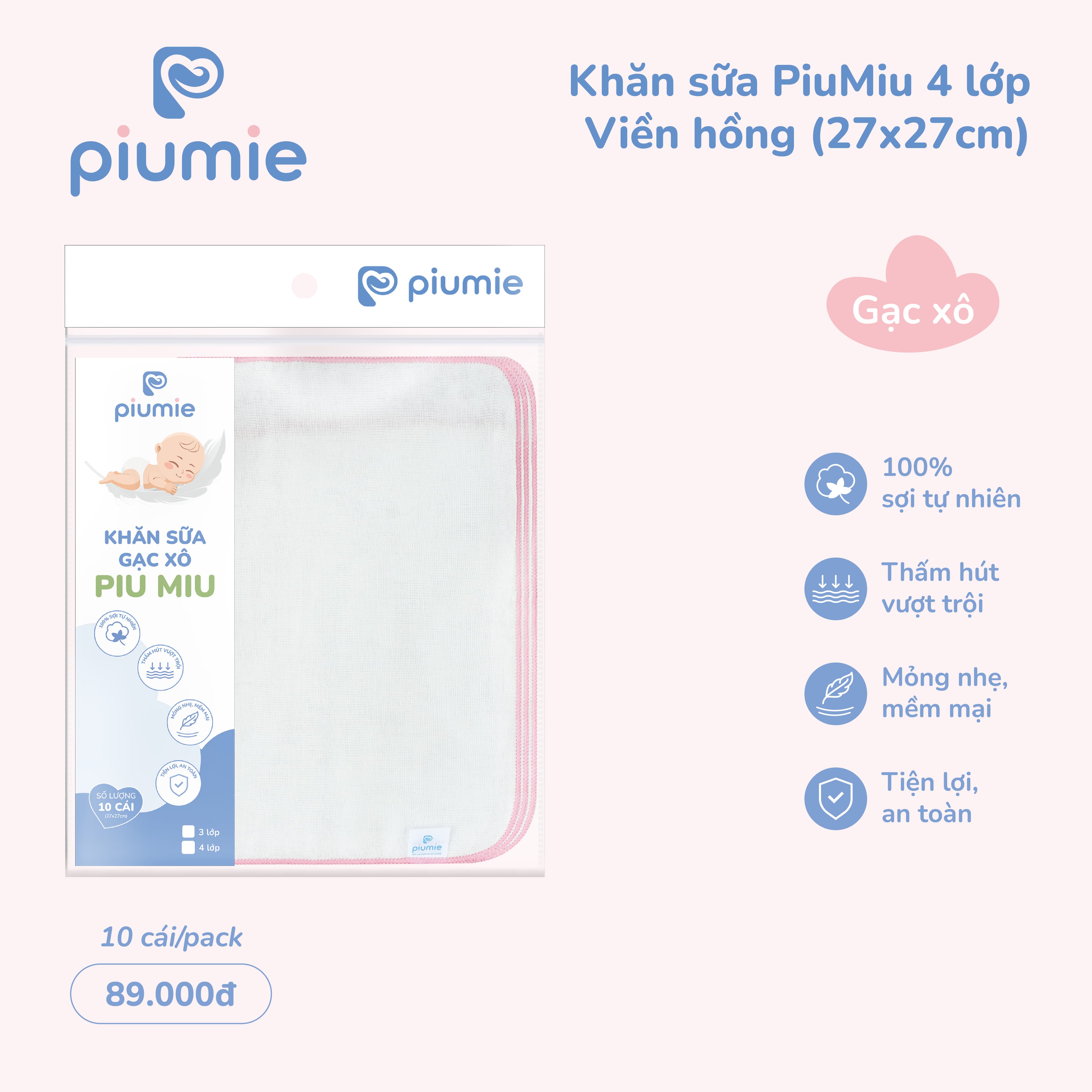 Khăn sữa gạc xô cotton 4 lớp - túi 10 chiếc 4