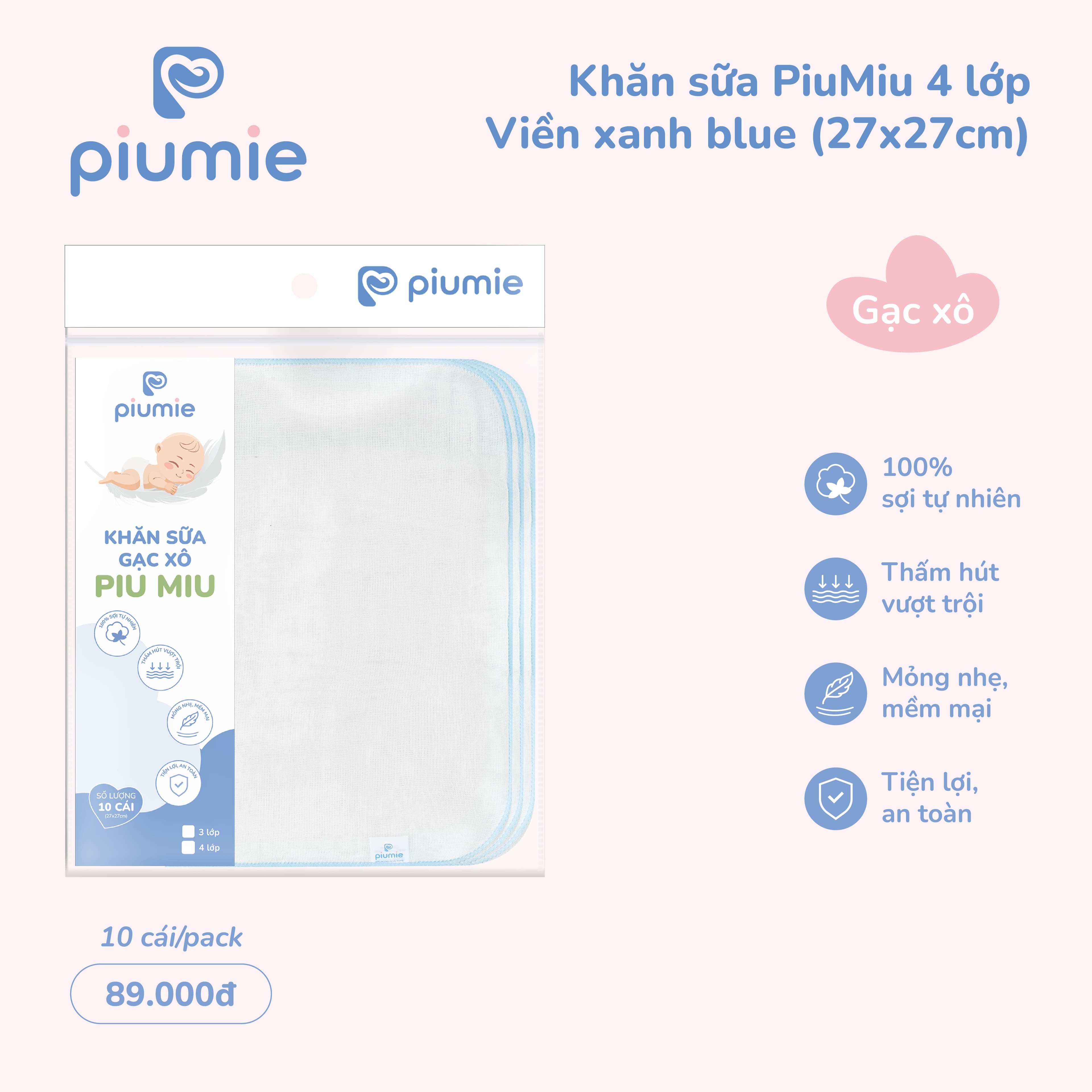 Khăn sữa gạc xô cotton 4 lớp - túi 10 chiếc