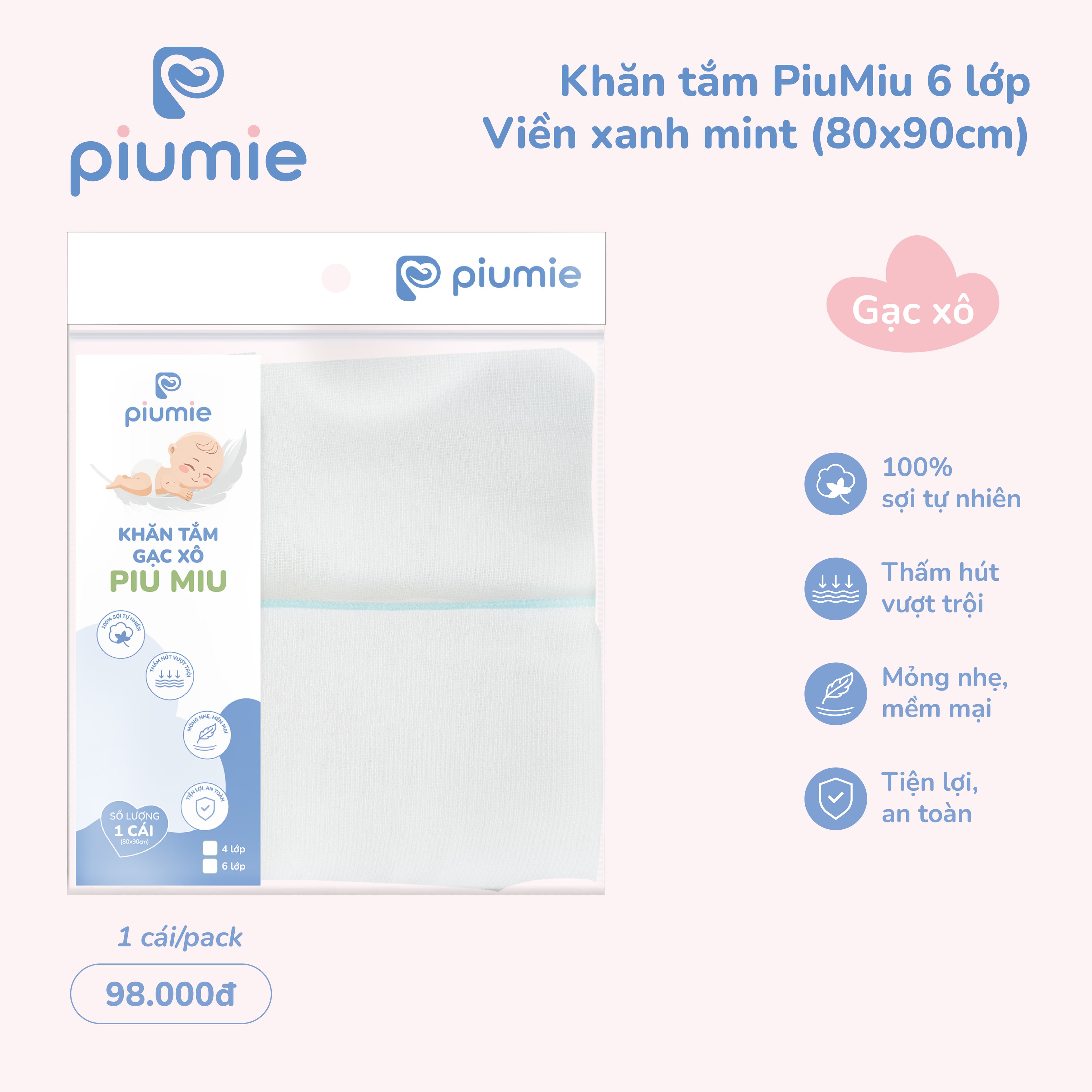 Khăn tắm gạc xô Piu Miu 6 lớp 3