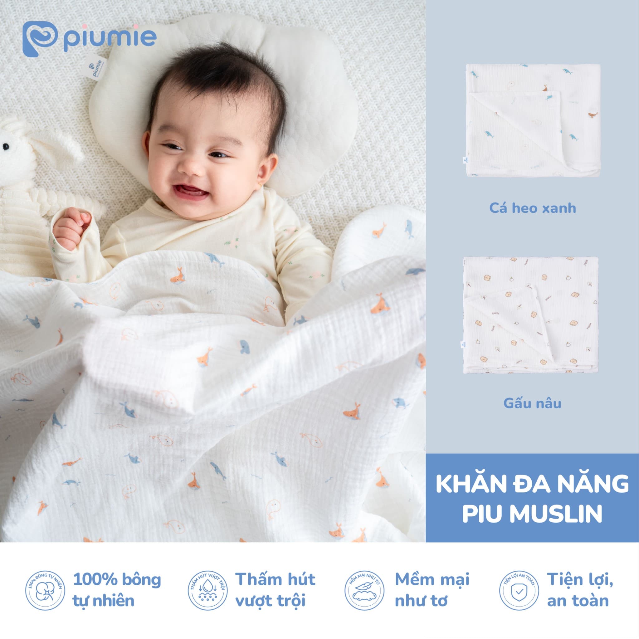 KM NOEL | Deal 99k | Khăn đa năng Muslin 2 lớp