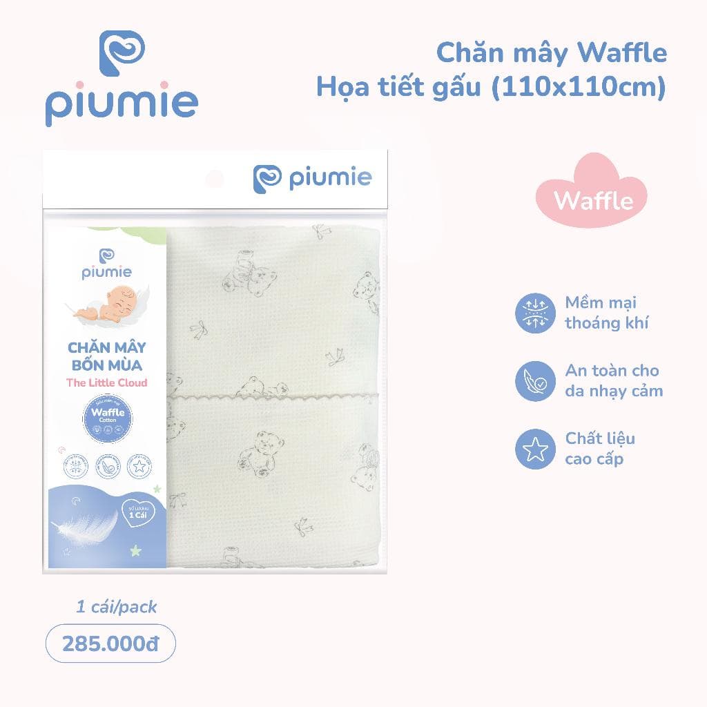 Chăn Mùa Hè Cho Bé Bộ Chăn Gối Mây Piumie Waffle Cotton Thoáng Mát Siêu Mềm Cho Bé Sơ Sinh 3