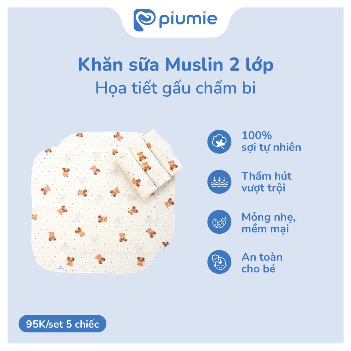 Khăn sữa muslin Piu Muslin 2 lớp - hộp 5 chiếc 3