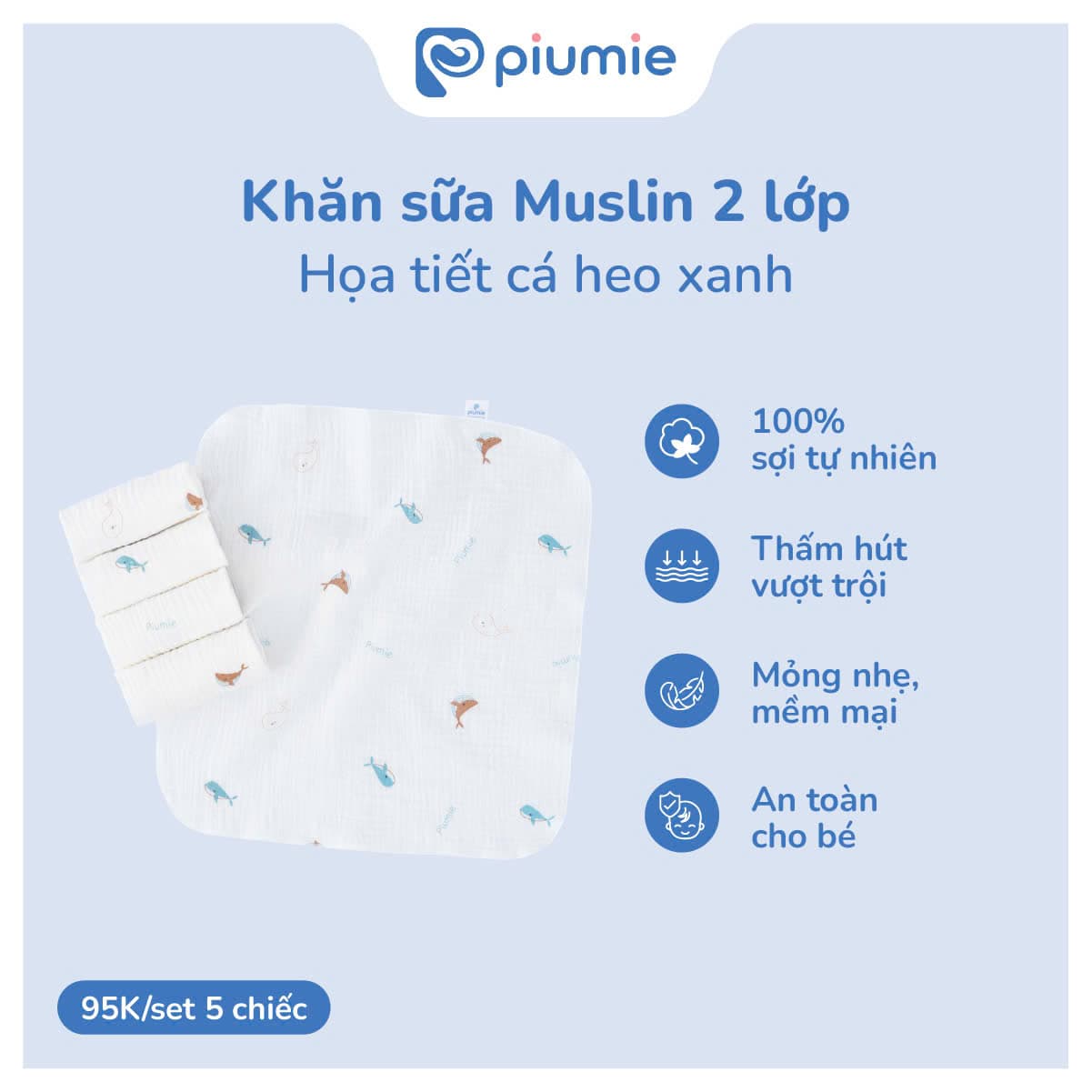 Khăn sữa muslin Piu Muslin 2 lớp - hộp 5 chiếc 5