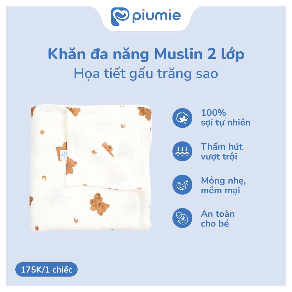 Khăn đa năng muslin Piu Muslin 2 lớp 4