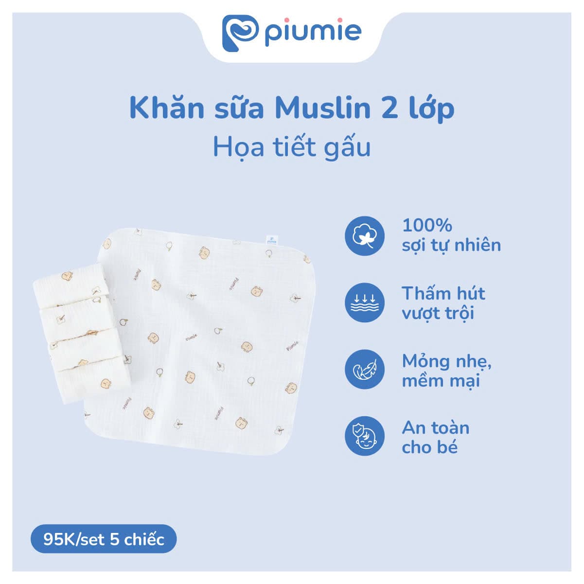 Khăn sữa muslin Piu Muslin 2 lớp - hộp 5 chiếc 6