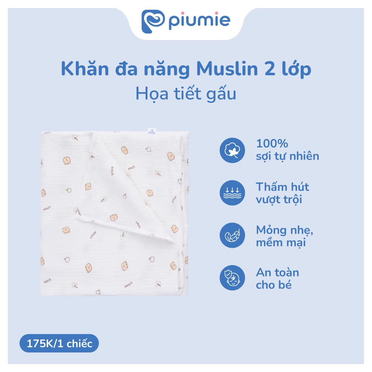 Khăn đa năng muslin Piu Muslin 2 lớp 6