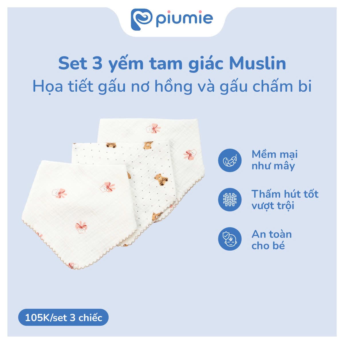 Set 3 yếm tam giác muslin 3