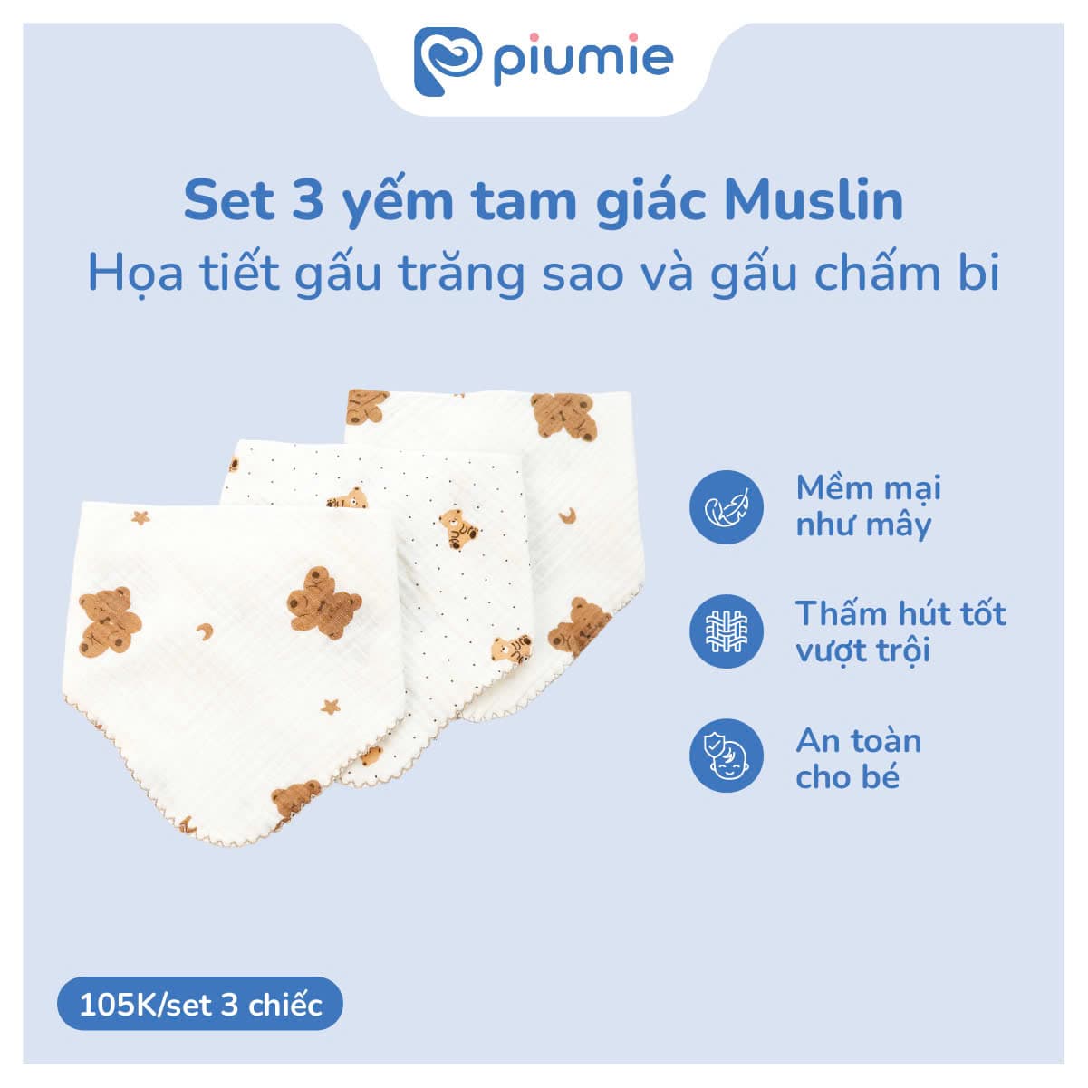 Set 3 yếm tam giác muslin 4