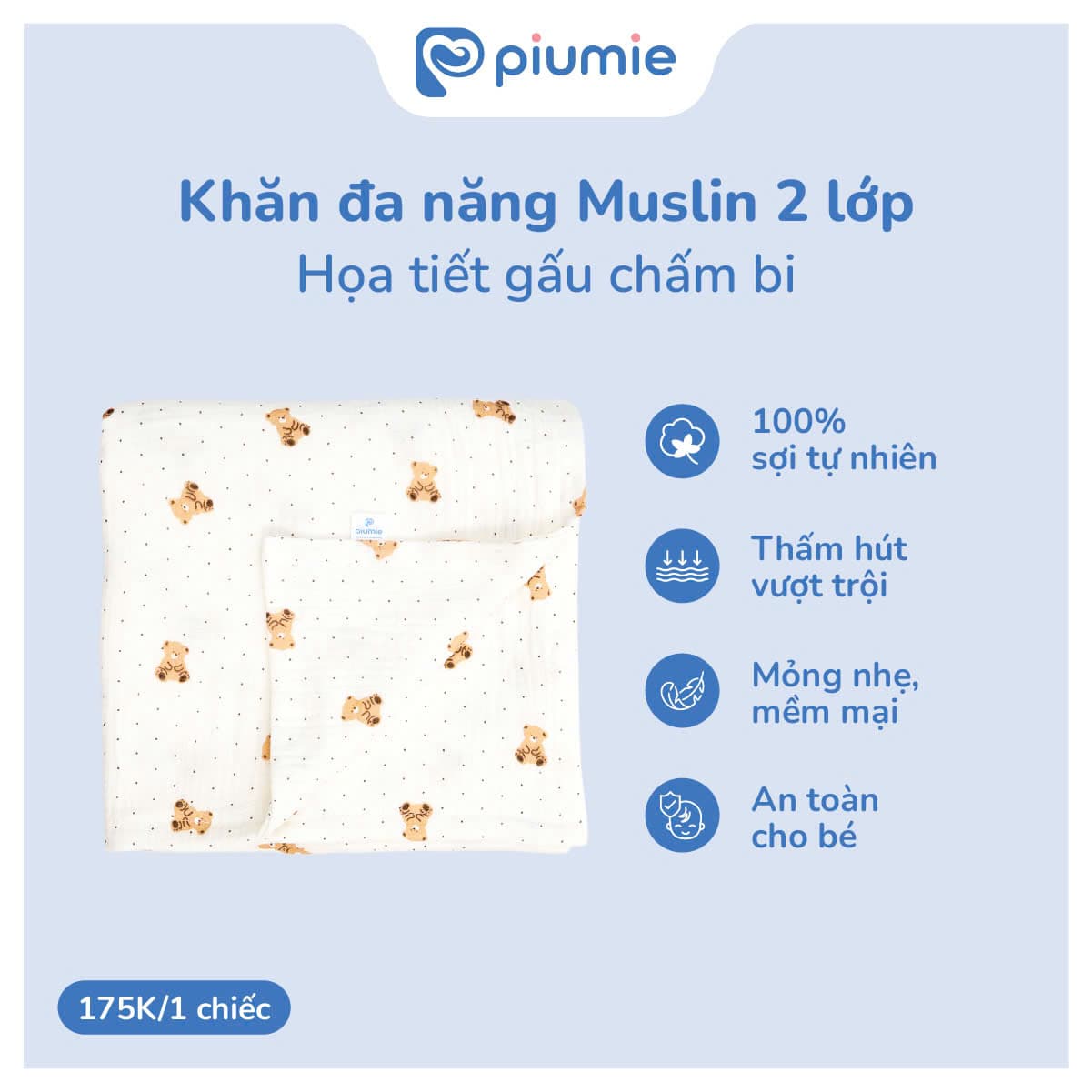 Khăn đa năng muslin Piu Muslin 2 lớp 3