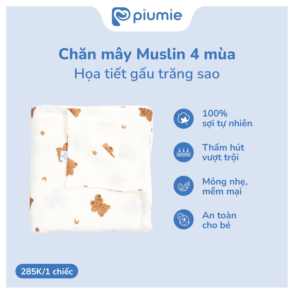 Chăn mây bốn mùa Piu Muslin 4 lớp 4