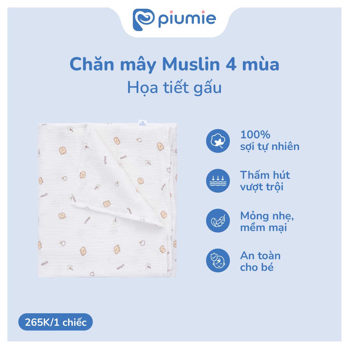 Chăn mây bốn mùa Piu Muslin 4 lớp 5