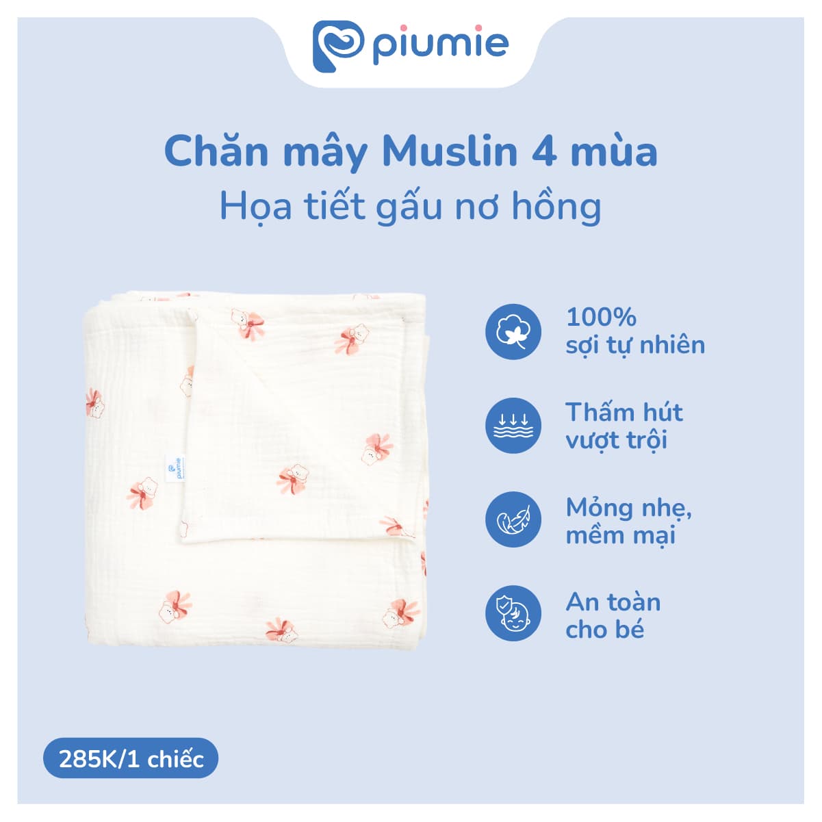 Chăn mây bốn mùa Piu Muslin 4 lớp
