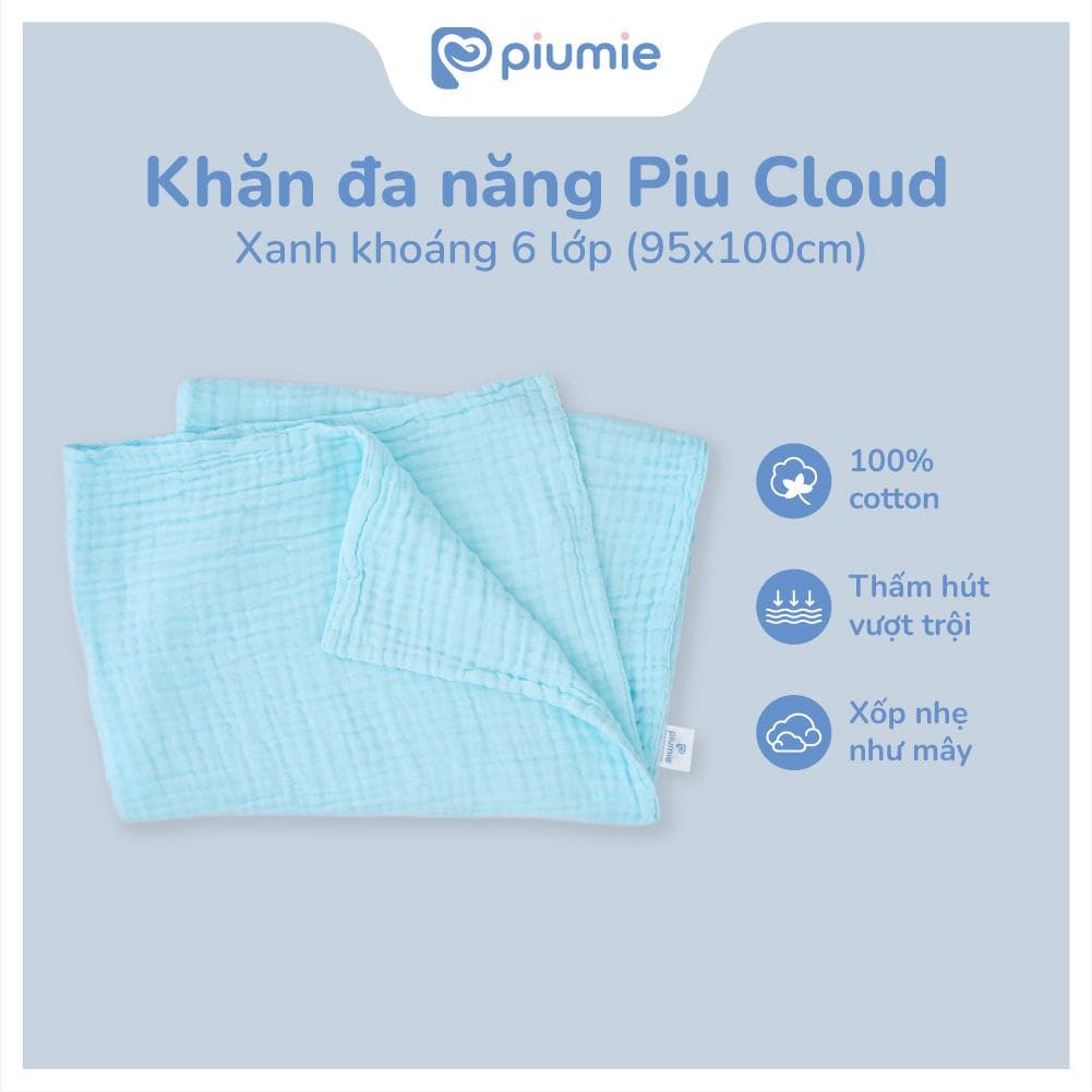 <Combo 3 cái> Khăn tắm, choàng ủ muslin nhăn cho bé sơ sinh - Khăn đa năng Piumie 6 lớp, vải cao cấp mềm, thoáng khí