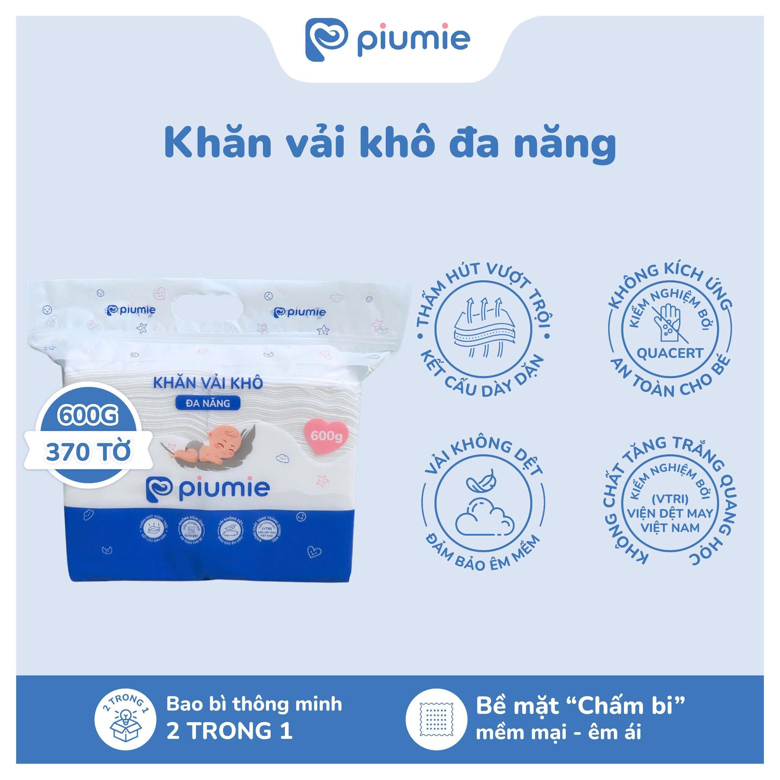 Tặng 1 Khăn khô 300g -  Combo khăn khô đa năng cho bé cao cấp PIUMIE 900g + 600g, Vải không dệt thấm hút tốt, không kích ứng, mềm mại an toàn cho bé 3
