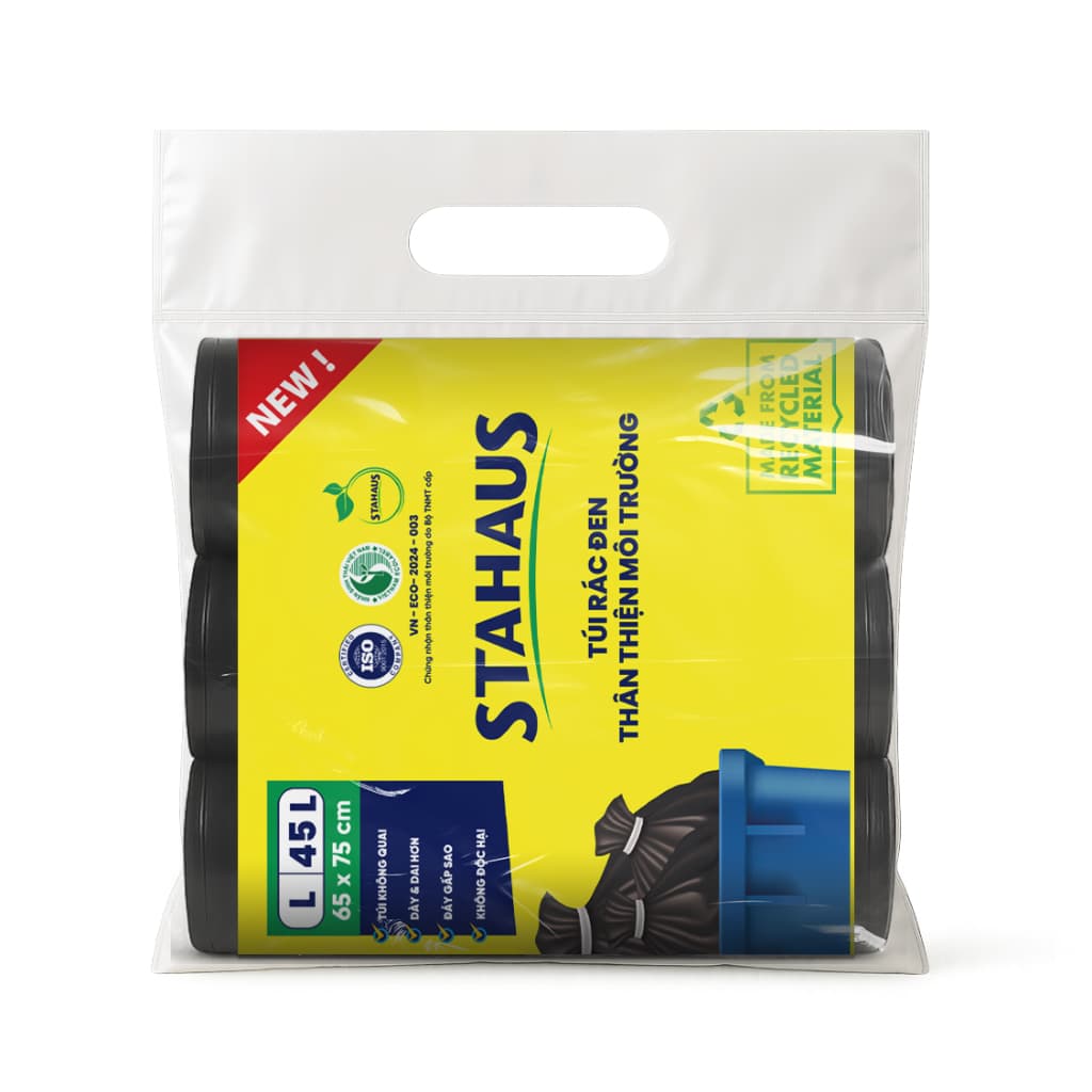 Combo 5 Set 15 Cuộn Túi rác tự phân hủy STAHAUS Siêu dai chắc, Ngăn rò nước, Tiện lợi Vệ sinh - Thân thiện Môi trường 3