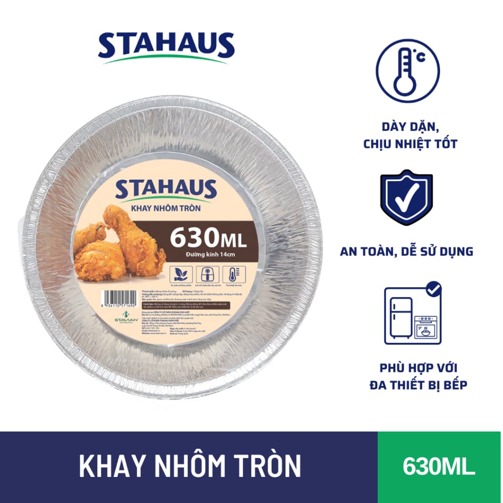 Khay Nướng Nồi Chiên Không Dầu STAHAUS 5 Cái Khay Bạc Nhôm Tròn 630ml/950ml - Dày Dặn Chịu Nhiệt