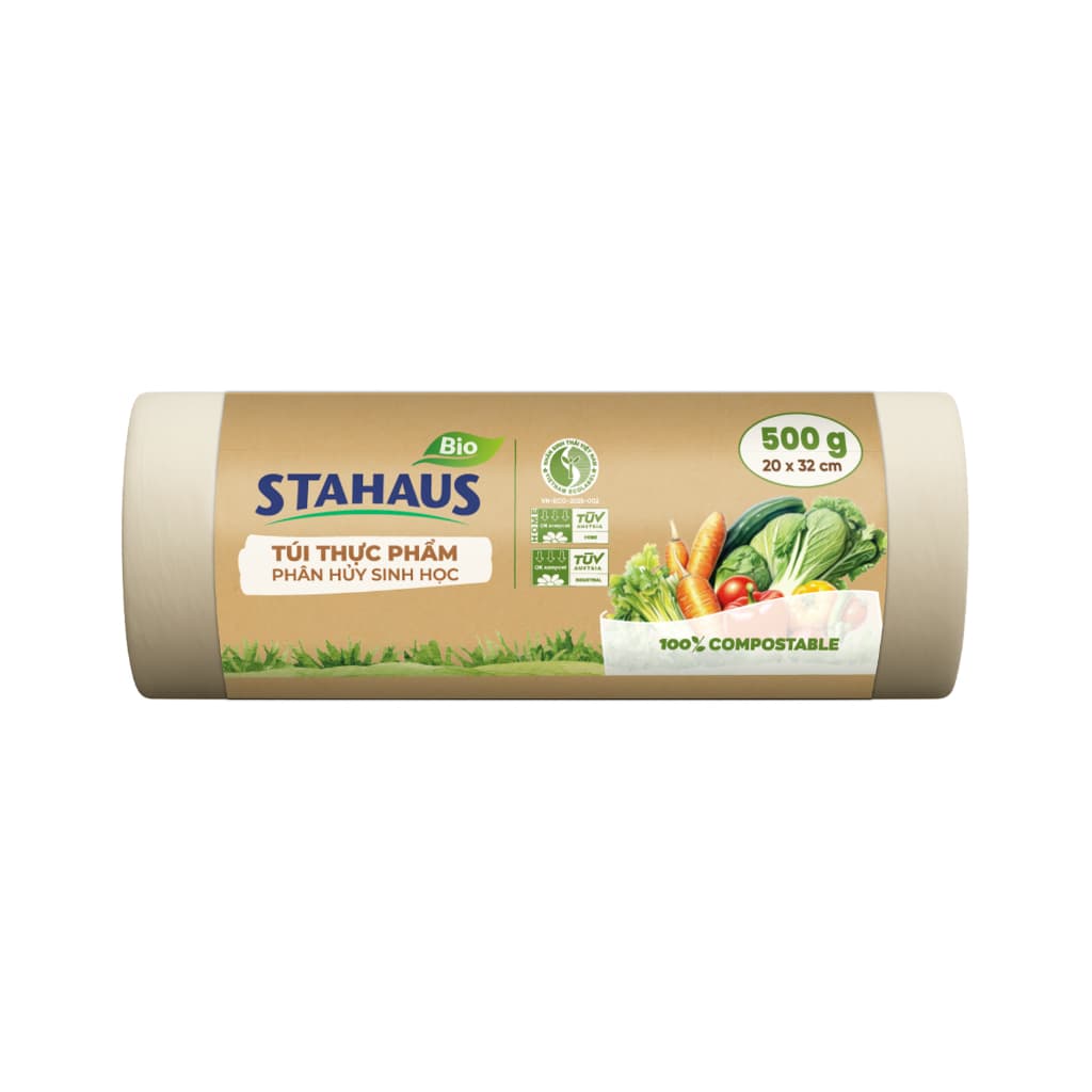 Túi đựng thực phẩm tự phân hủy sinh học STAHAUS Kín nước, Dẻo dai - Hàng chính hãng An toàn Sức khỏe - Cuộn 500gr