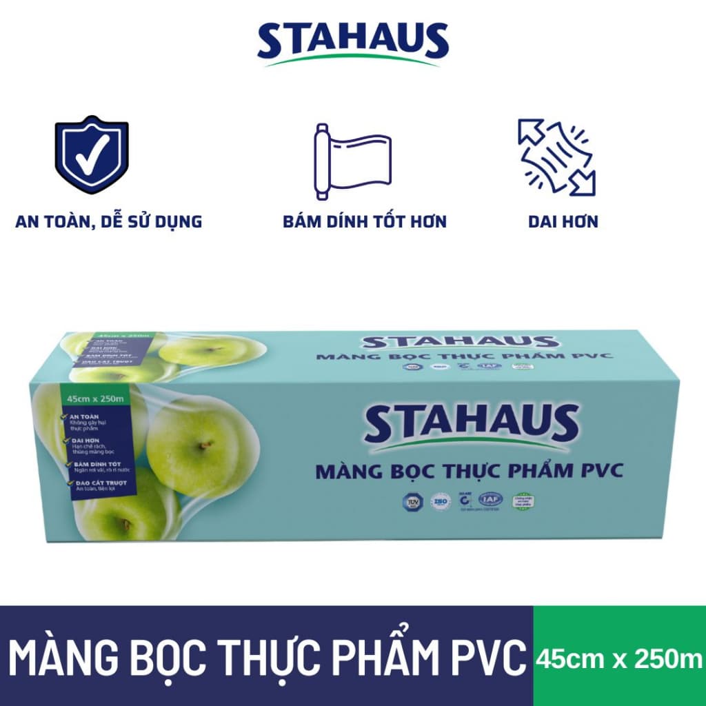 [SIÊU TIẾT KIỆM] Màng bọc Thực phẩm PVC STAHAUS An toàn Sức khỏe Co Giãn Tốt 30cm/45cm x 250m - Hàng Chính hãng