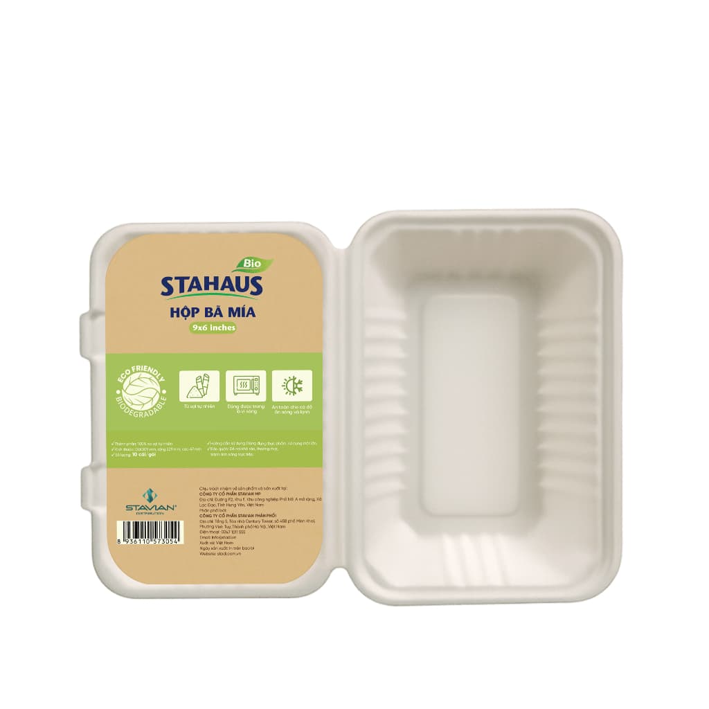 Combo 5 Gói 50 Hộp bã mía STAHAUS Đựng bánh, đồ ăn - 100% Xơ tự nhiên, Chịu nhiệt tốt, An toàn sức khỏe