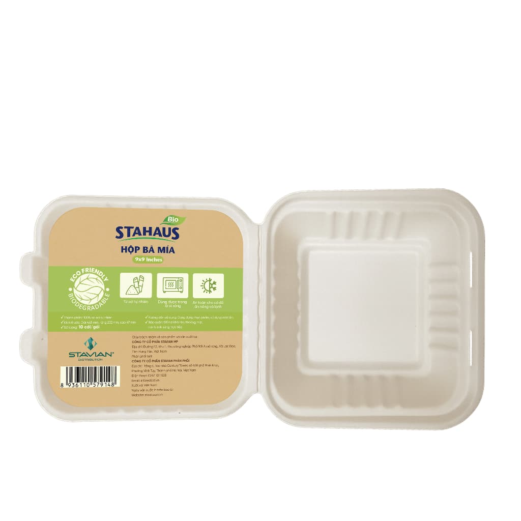 Combo 5 Gói 50 Hộp bã mía STAHAUS Đựng bánh, đồ ăn - 100% Xơ tự nhiên, Chịu nhiệt tốt, An toàn sức khỏe 3