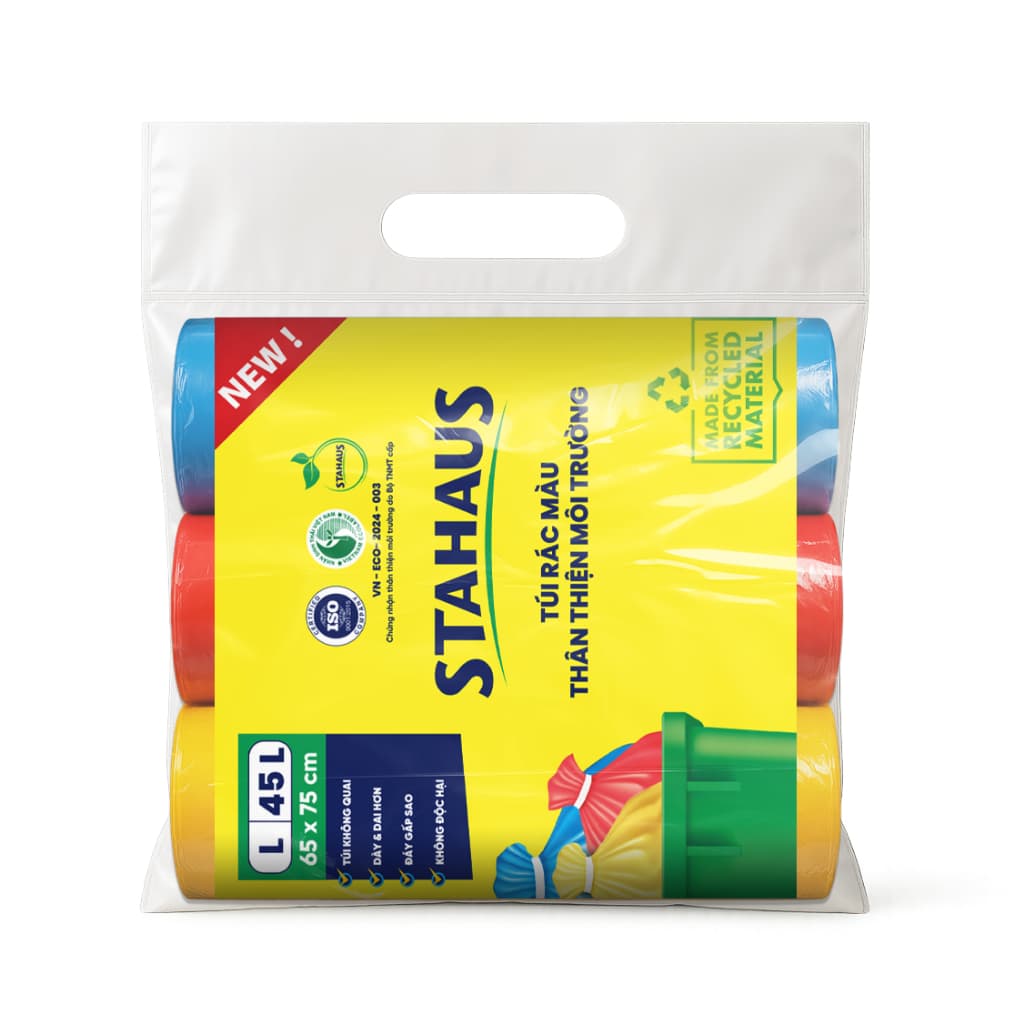 Túi rác có màu tự phân hủy STAHAUS Siêu dai chắc, Ngăn rò nước, Tiện lợi Vệ sinh - Set 3 cuộn Thân thiện Môi trường 3