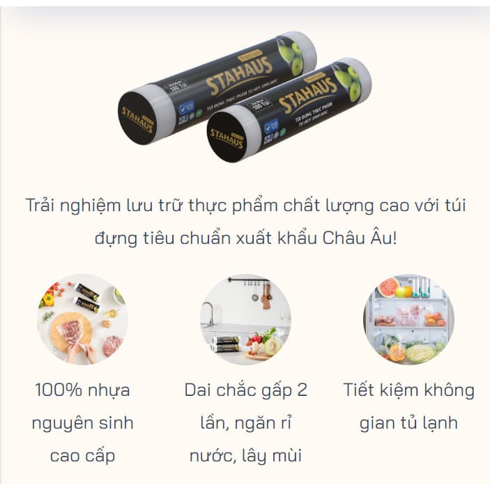 Combo 4 cuộn túi đựng thực phẩm THSH cao cấp STAHAUS Premium DATE T3.2024 9