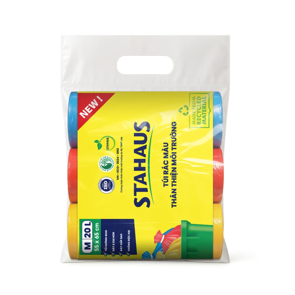 Túi rác có màu tự phân hủy STAHAUS Siêu dai chắc, Ngăn rò nước, Tiện lợi Vệ sinh - Set 3 cuộn Thân thiện Môi trường