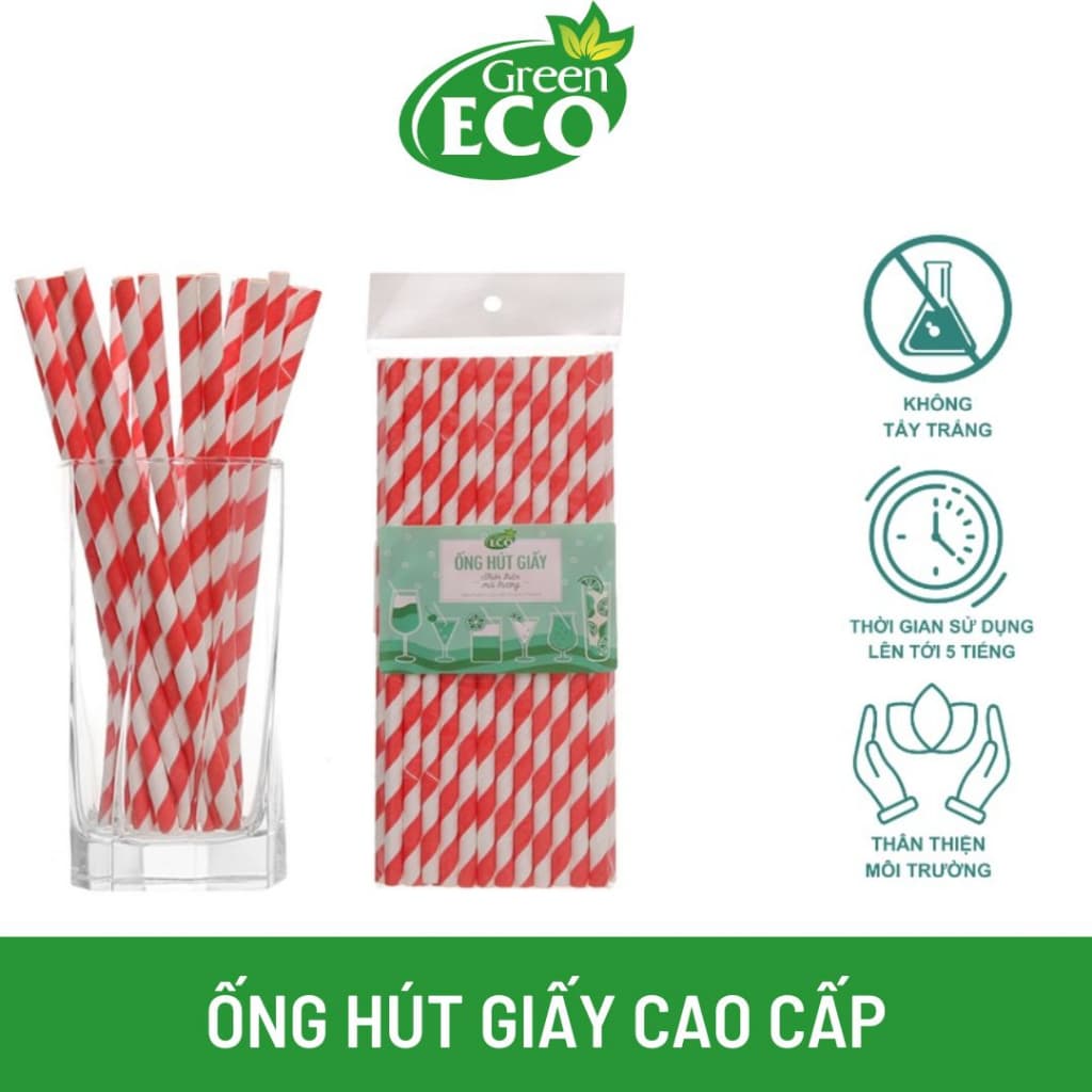 Ống hút giấy Green Eco phi 6/ phi 8 - các màu (100 cái/ gói) (Giao màu ngẫu nhiên)