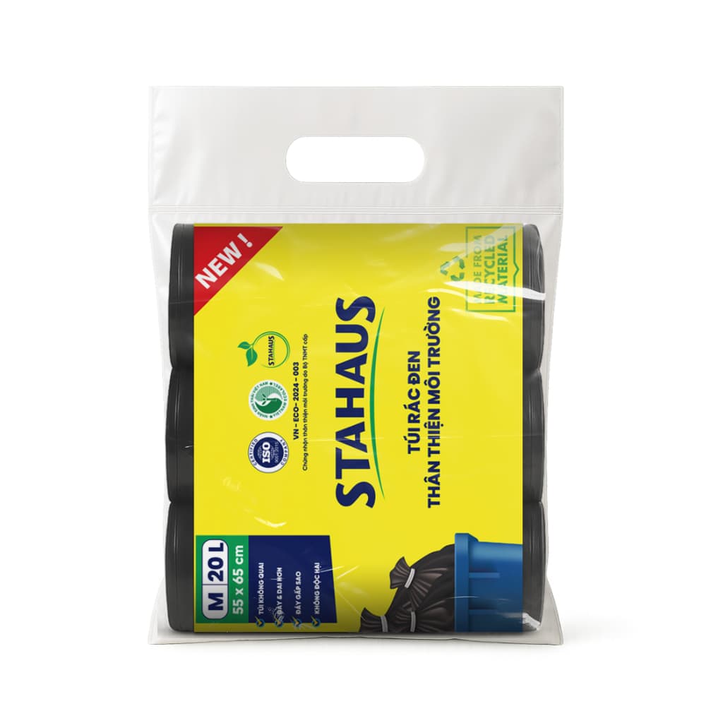 Combo 5 Set 15 Cuộn Túi rác tự phân hủy STAHAUS Siêu dai chắc, Ngăn rò nước, Tiện lợi Vệ sinh - Thân thiện Môi trường