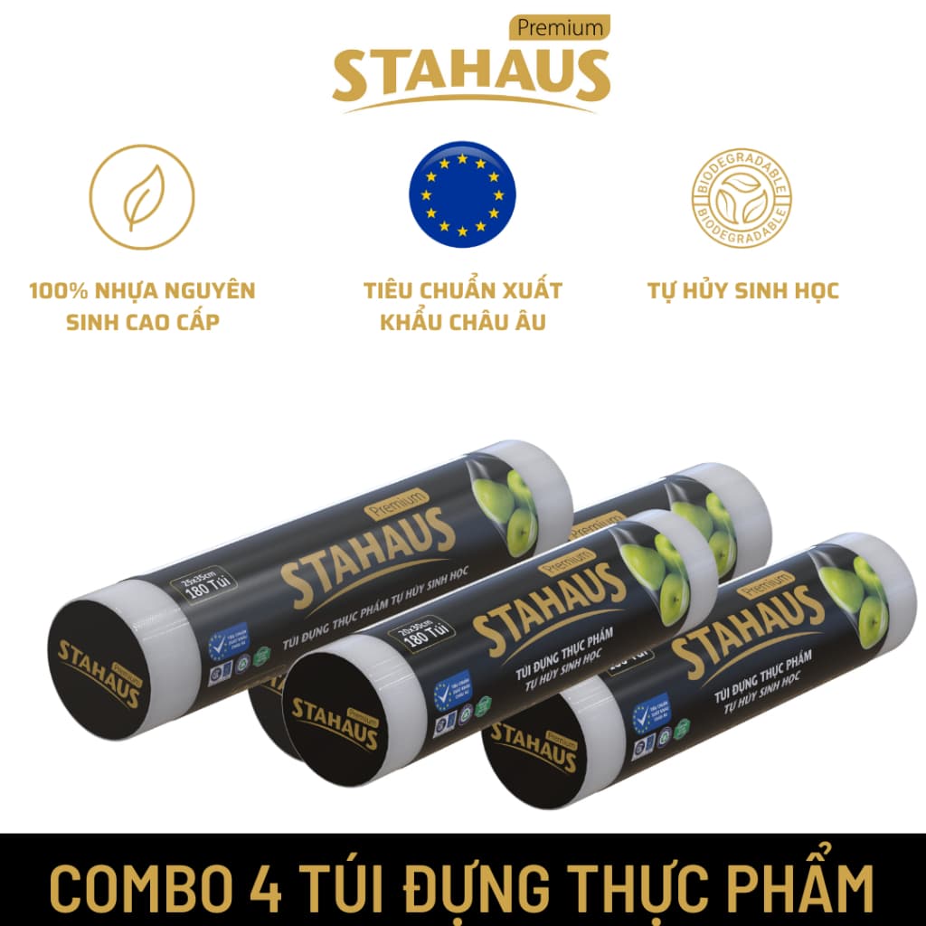 Combo 4 cuộn túi đựng thực phẩm THSH cao cấp STAHAUS Premium DATE T3.2024