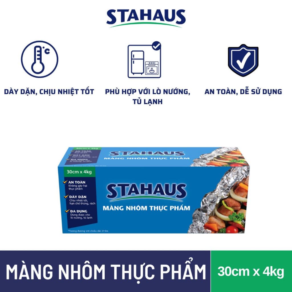 Màng nhôm (Giấy bạc) STAHAUS 4kg/5kg Nướng, bọc thực phẩm - Dùng Lò nướng, Lò chiên không dầu - An toàn Sức khỏe
