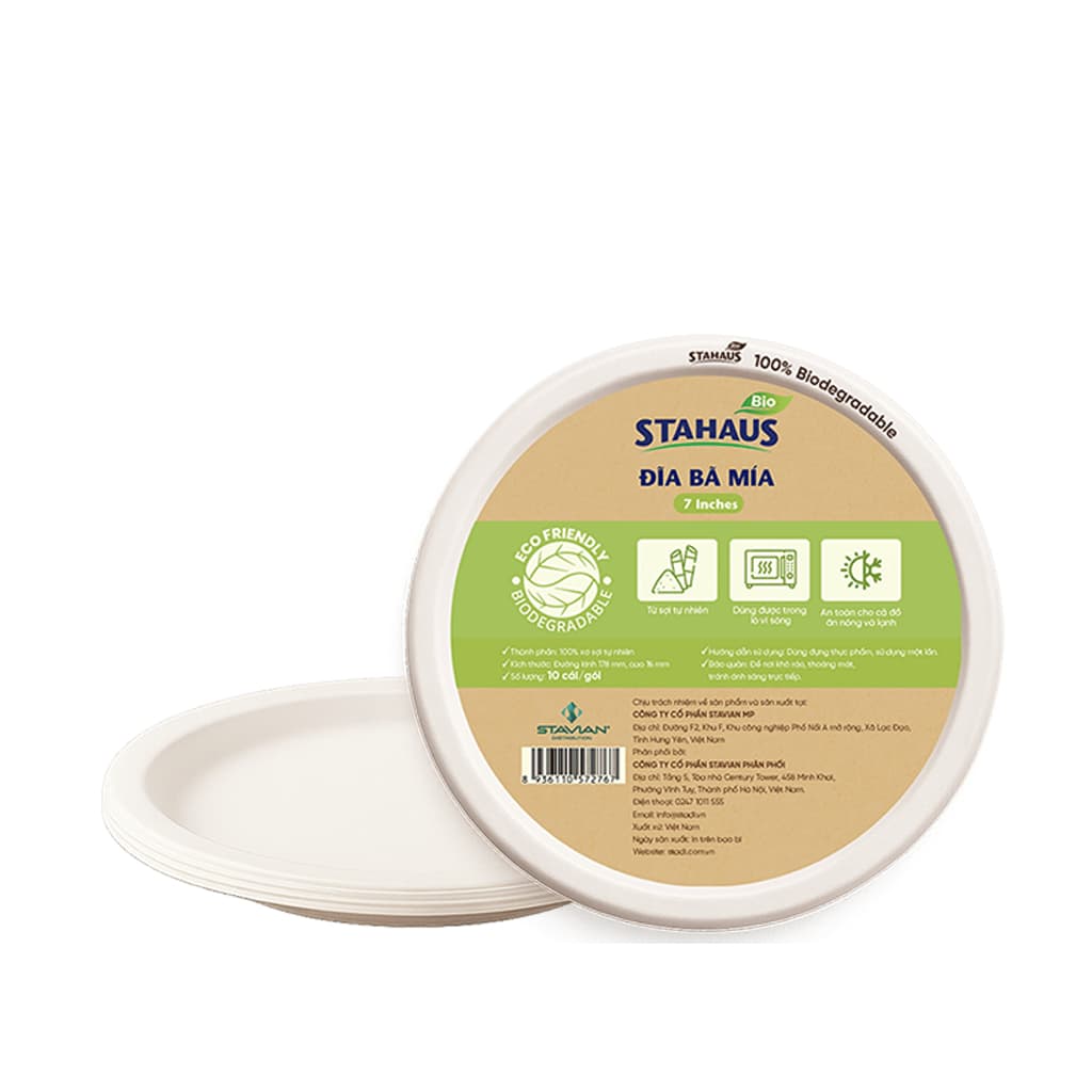 Đĩa bã mía tròn STAHAUS 10 cái 178mm/226mm 100% Xơ tự nhiên, Cứng cáp Chịu nhiệt tốt, Thân thiện môi trường