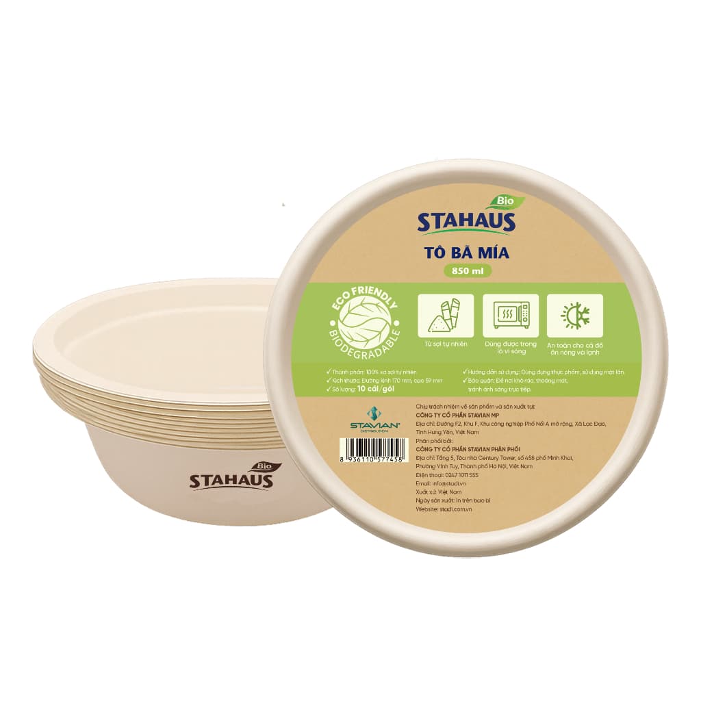 Tô/Bát bã mía STAHAUS 10 cái 350ml/850ml - 100% Xơ Tự nhiên, An toàn dùng lò vi sóng, Thân thiện môi trường 3