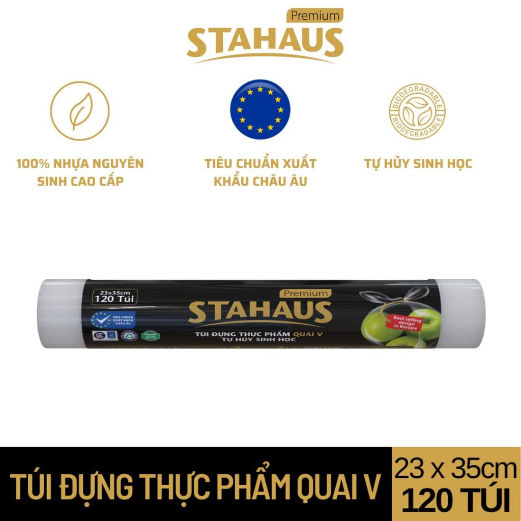 Túi đựng thực phẩm THSH cao cấp quai V STAHAUS Premium 23x35cm cuộn 120 túi