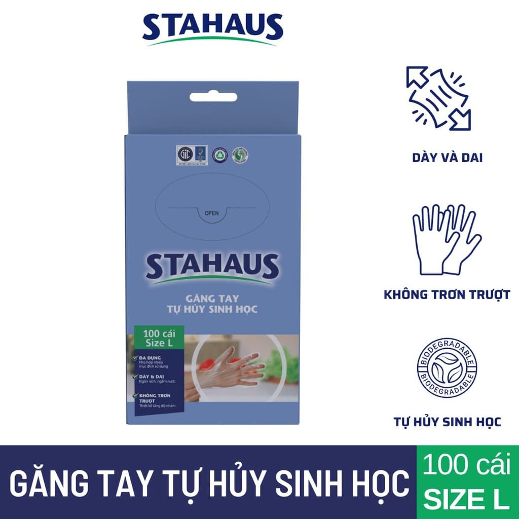 Bao Tay Thực Phẩm Tự Hủy Sinh Học STAHAUS 5 Hộp 500 Cái - Găng Tay Nilon Chống Thấm Dùng 1 Lần