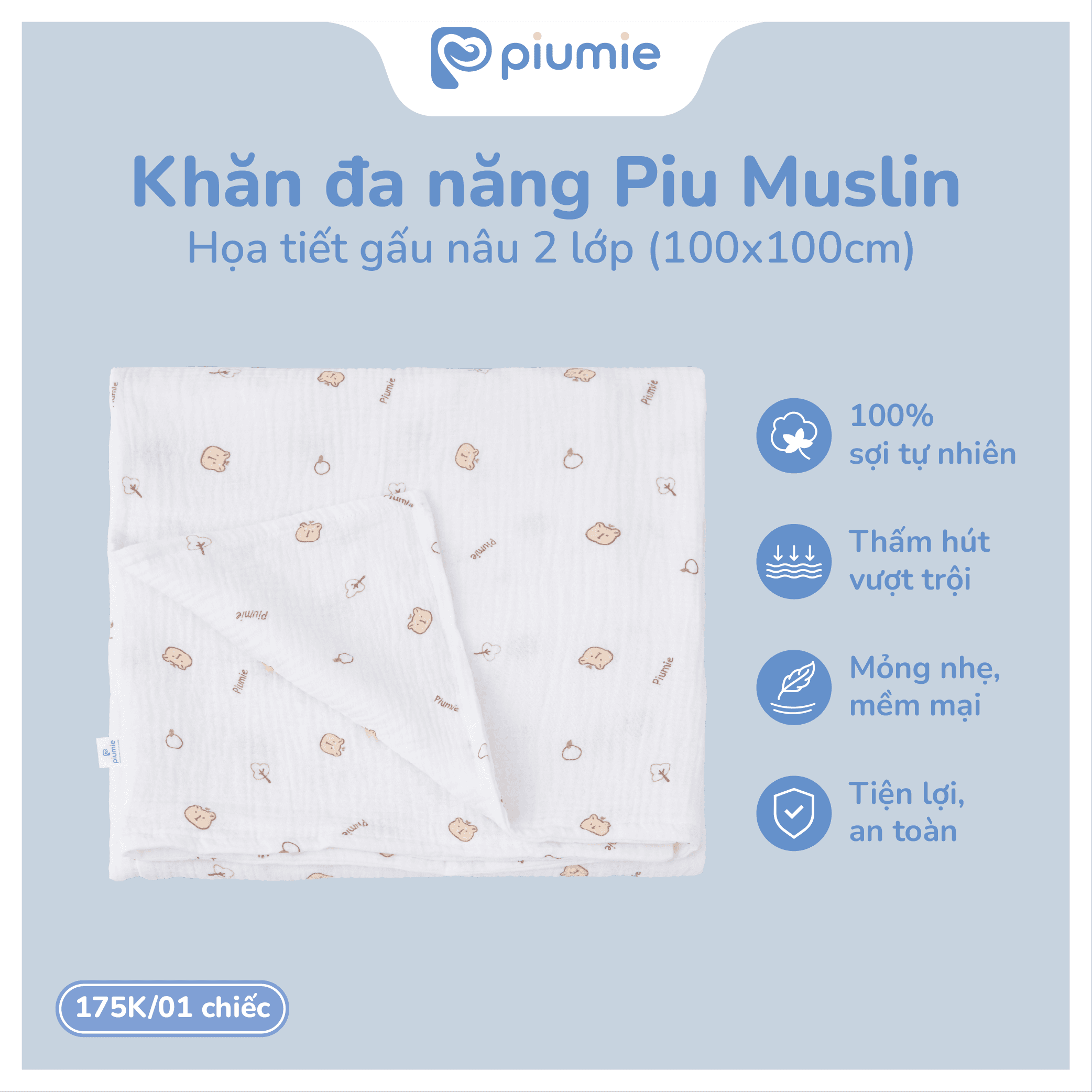 KM NOEL | Deal 99k | Khăn đa năng Muslin 2 lớp 3