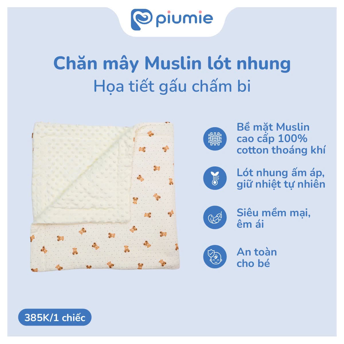 Chăn mây Muslin lót nhung hạt đậu 3