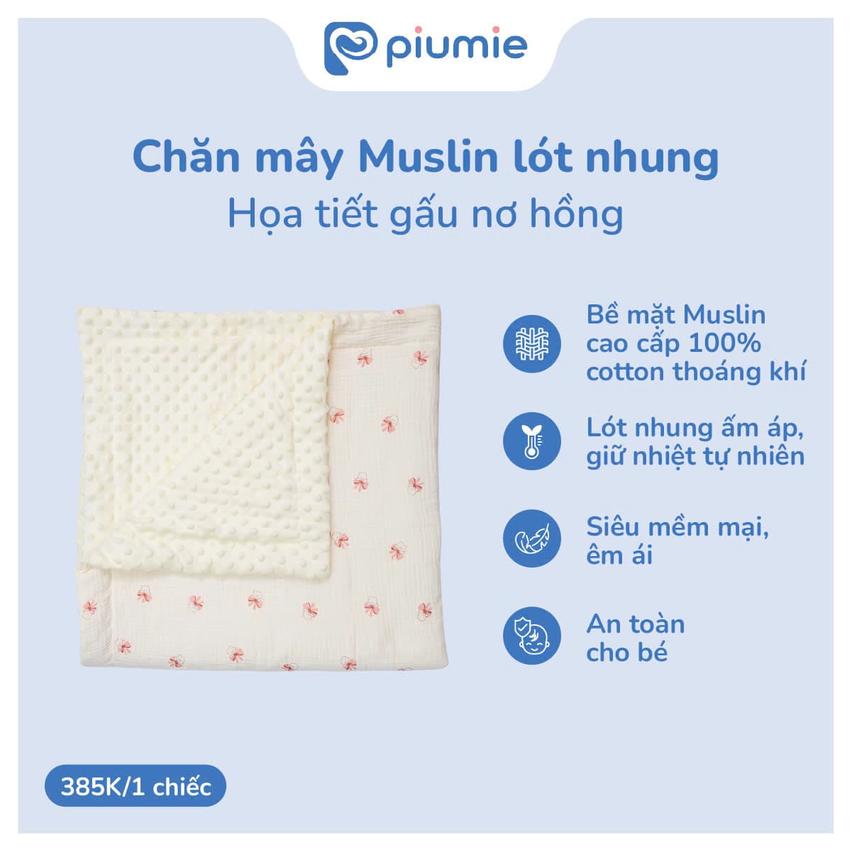 Chăn mây Muslin lót nhung hạt đậu