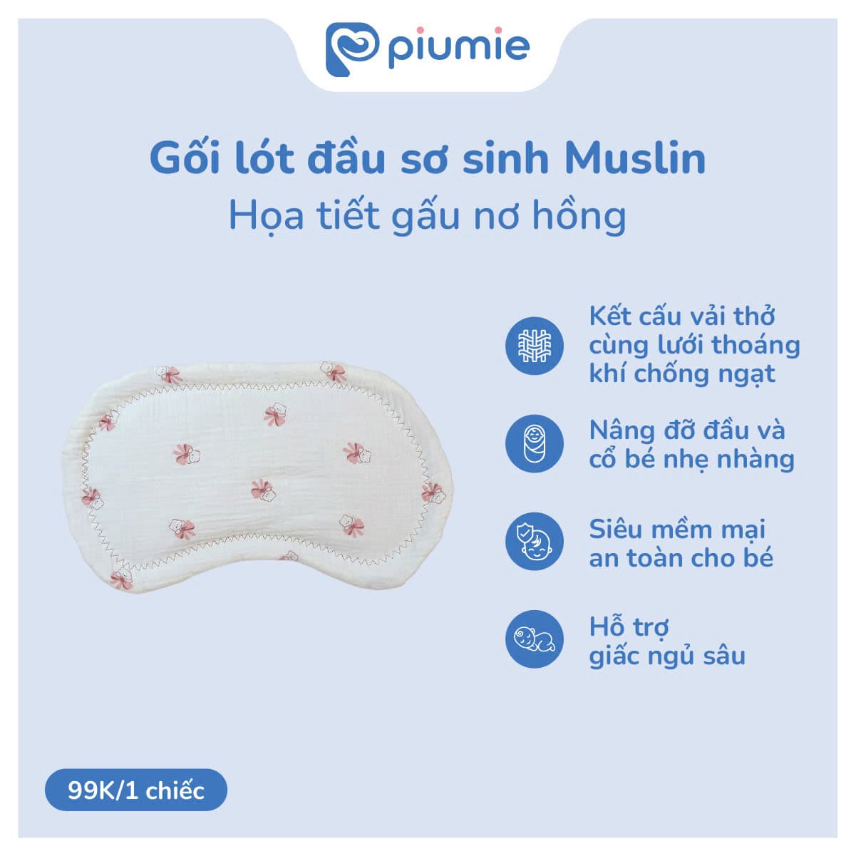Gối lót đầu sơ sinh muslin thoáng khí 3