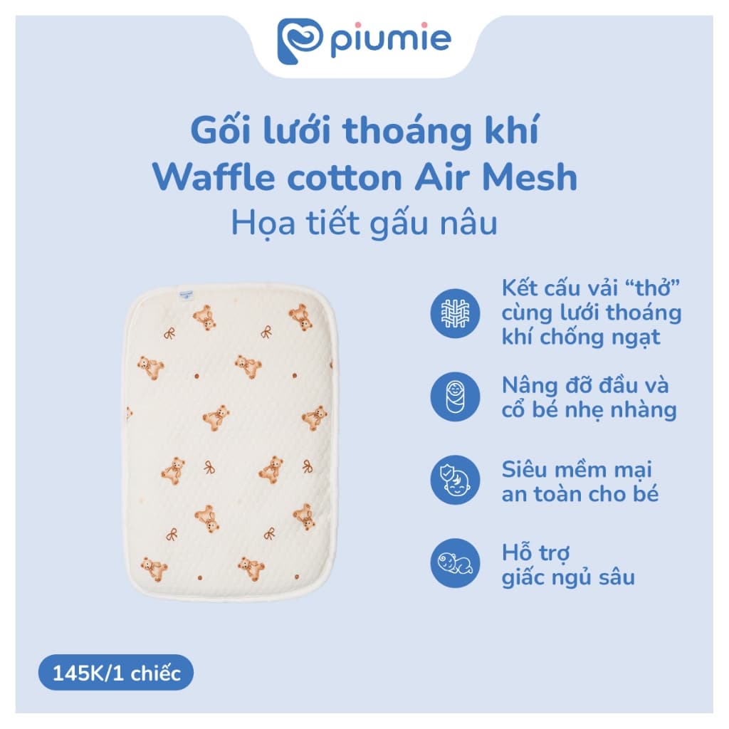 Gối lưới thoáng khí Waffle cotton Airmesh size 38 × 25 cm - Thoáng khí, mềm mát, nâng đỡ nhẹ nhàng cho bé 4