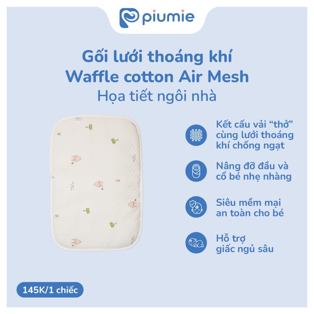 Gối lưới thoáng khí Waffle cotton Airmesh size 38 × 25 cm - Thoáng khí, mềm mát, nâng đỡ nhẹ nhàng cho bé 5