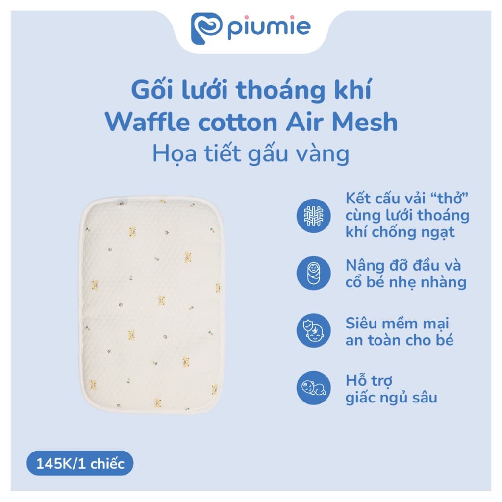 Gối lưới thoáng khí Waffle cotton Airmesh size 38 × 25 cm - Thoáng khí, mềm mát, nâng đỡ nhẹ nhàng cho bé 3