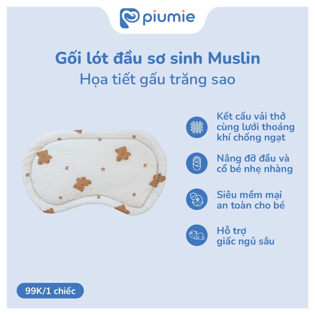Gối lót đầu Muslin nhăn size 39×24cm – êm ái, thoáng khí, nâng đỡ nhẹ nhàng cho giấc ngủ của bé 3